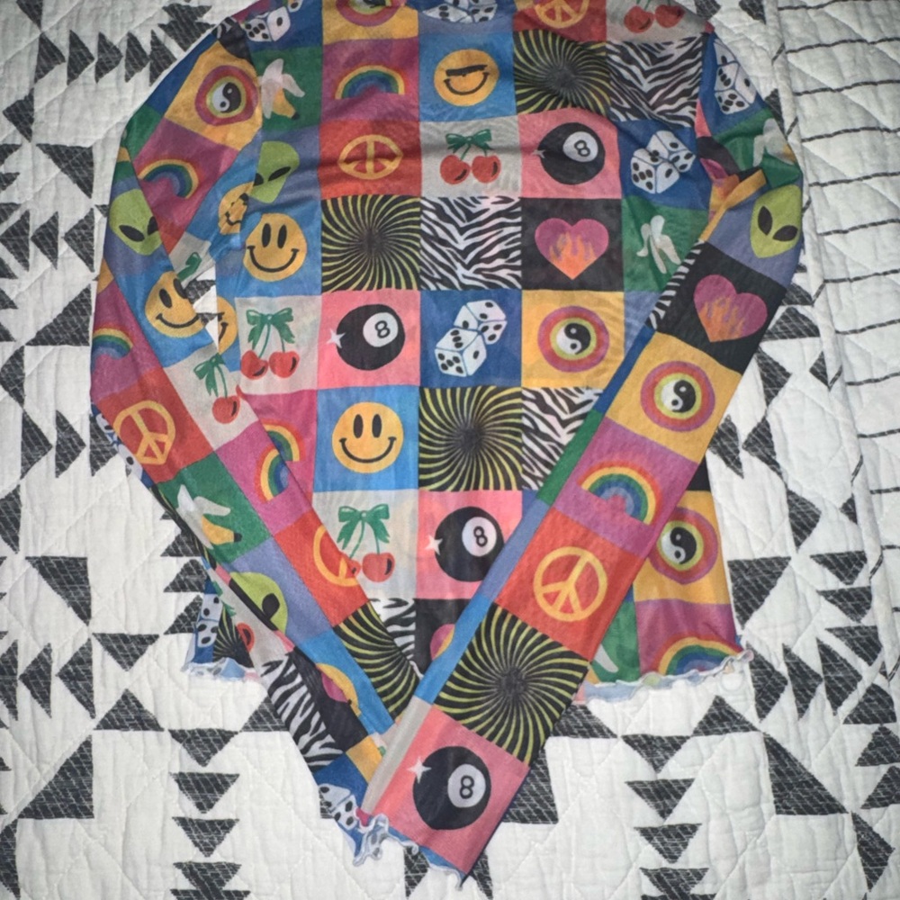Colorful Icon-Print Long Sleeve Women's Top - Multicolor